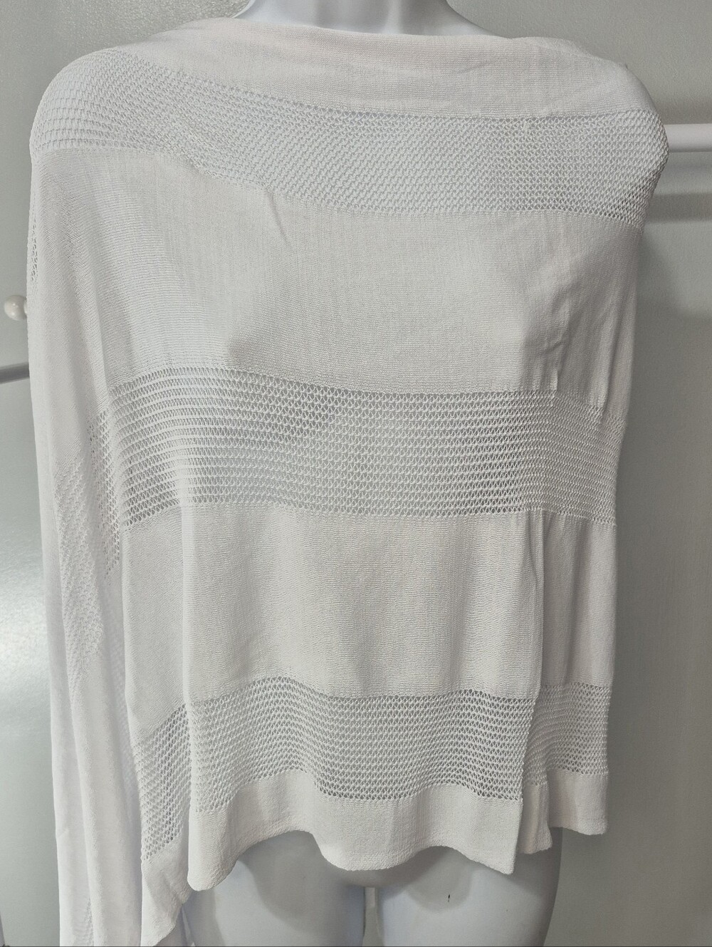 Soft Surroundings White Mesh Stripe Poncho Knit Top One Size Asymmetrical